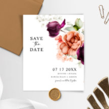 Budget Lila und Peach Blume Save the Date Karte