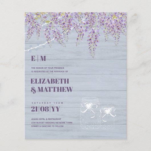 Budget Lila Wisteria Dusty Blue Wedding Flyer (Vorne)
