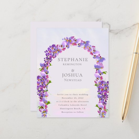 Budget Lila Wisteria Floral Wedding Einladung (Vorderseite/Rückseite Beispiel)