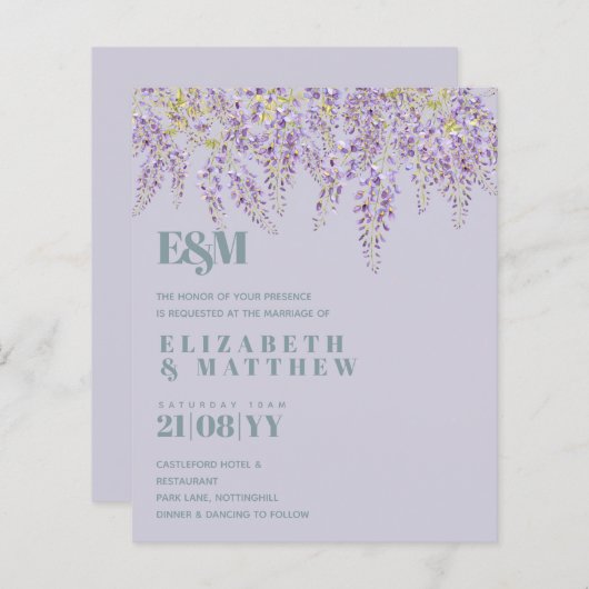 BUDGET Lila Wisteria Sage Blumengarten Hochzeit (Vorne/Hinten)