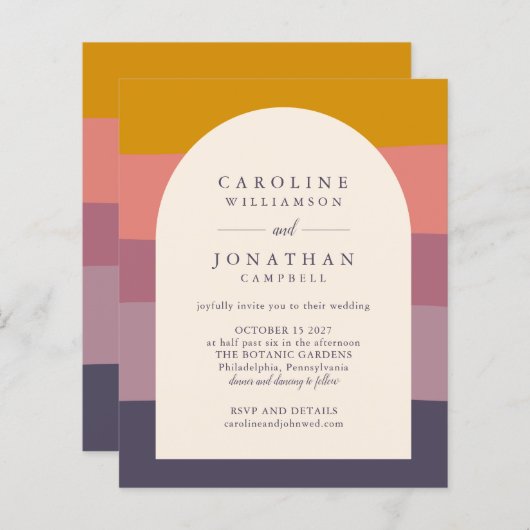 Budget Lilac Color Block Stilvolle Hochzeiteinladu (Vorne/Hinten)