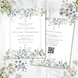 Budget Lilac Floral QR Code Einladung Hochzeitsfei