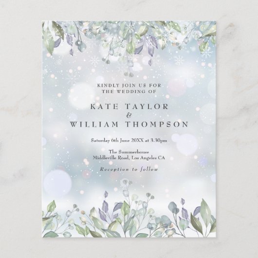 Budget Lilac Floral Winter Hochzeit Einladung (Vorderseite)