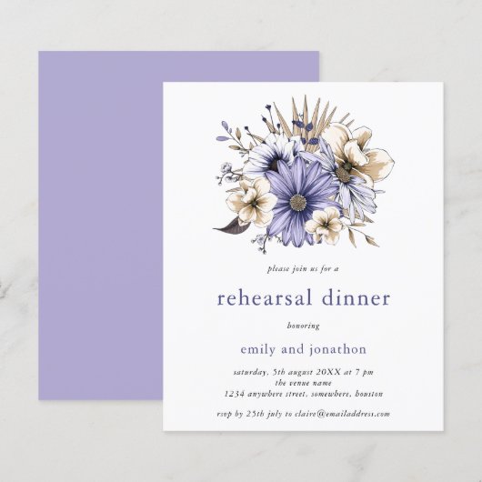 Budget Lilac Florals Probe Abendessen Einladung (Vorne/Hinten)