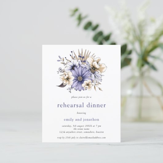 Budget Lilac Florals Probe Abendessen Einladung (Stehend Vorderseite)