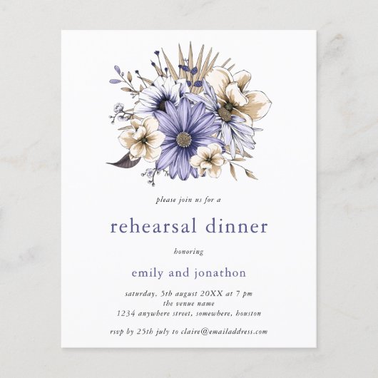 Budget Lilac Florals Probe Abendessen Einladung (Vorderseite)