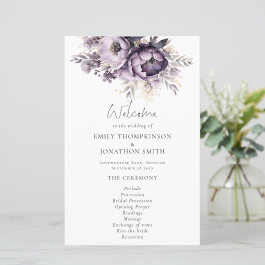 Budget Lilac Lila Florals Wedding Program (Stehend Vorderseite)