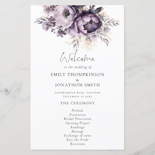 Budget Lilac Lila Florals Wedding Program (Vorderseite)