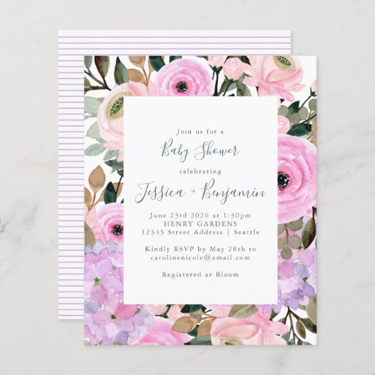 Budget Lilac Pink Floral Stripe Babydusche (Vorne/Hinten)