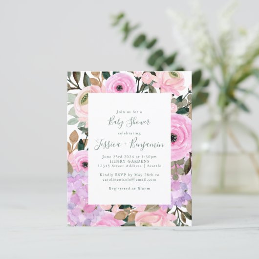 Budget Lilac Pink Floral Stripe Babydusche (Stehend Vorderseite)