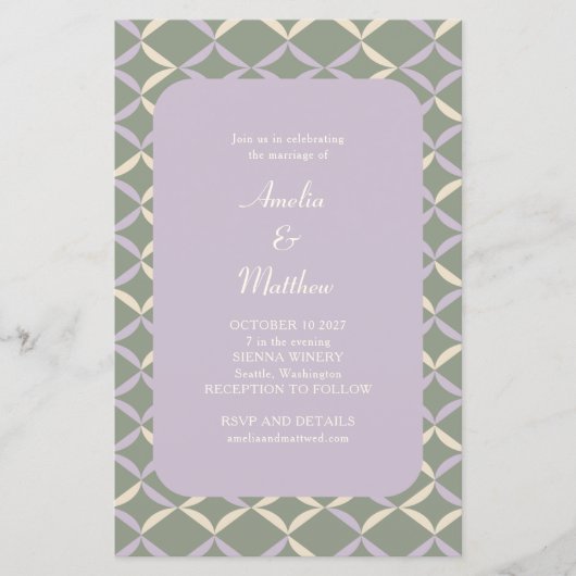 Budget Lilac Sage Elegant Geometric Wedding Einlad (Vorderseite)