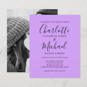 Budget Lilac Script Foto Wedding Einladung (Vorne/Hinten)