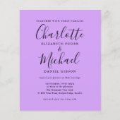 Budget Lilac Script Foto Wedding Einladung (Vorderseite)