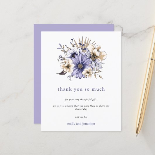Budget Lilac Watercolor Florals Wedding Vielen Dan (Vorderseite/Rückseite Beispiel)