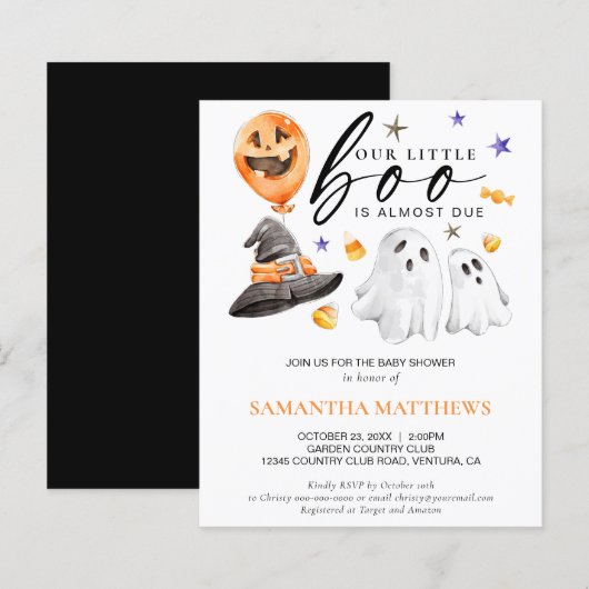 Budget Little Boo Halloween Baby Shower Einladung (Vorne/Hinten)