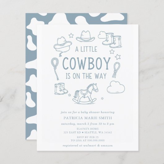 Budget Little Cowboy Boy Baby Shower Invitation (Vorne/Hinten)