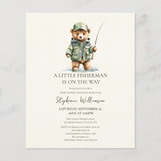 Budget Little Fisherman Fishing Bear Baby Shower (Vorderseite)