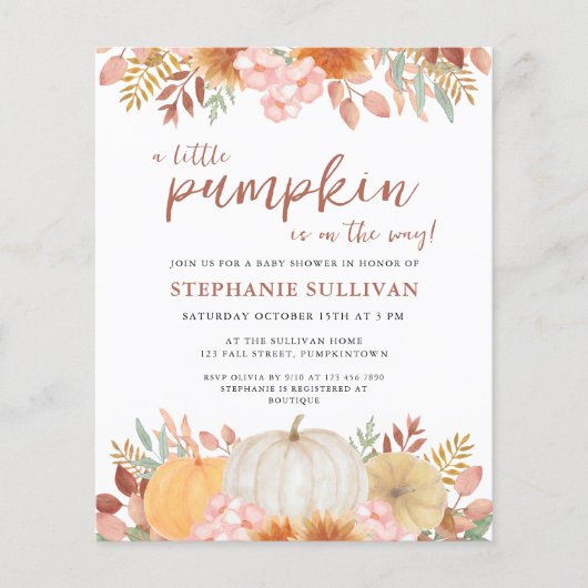 Budget Little Pumpkin Baby Dusche Einladung (Vorderseite)