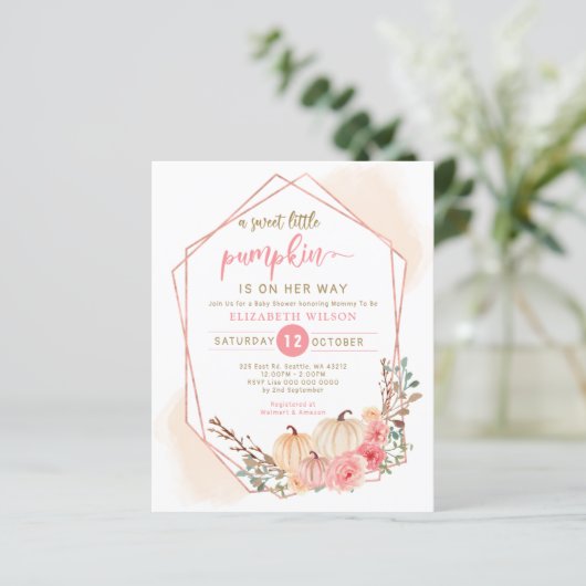Budget Little Pumpkin Baby Dusche Einladung (Stehend Vorderseite)