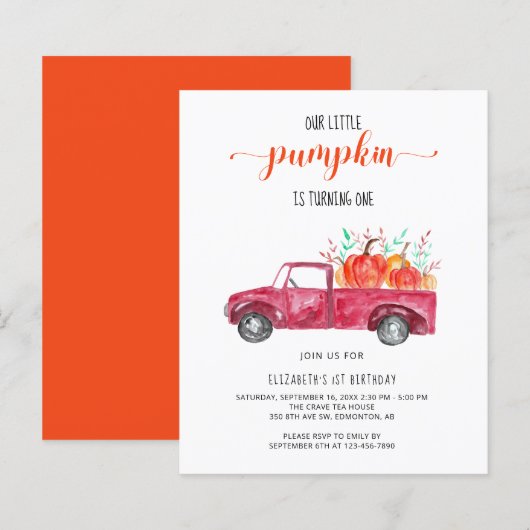 Budget Little Pumpkin Baby Dusche Red Truck Fall (Vorne/Hinten)