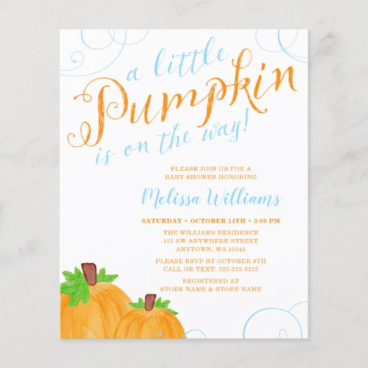 Budget Little Pumpkin Fall Blue Boy Baby Dusche (Vorderseite)