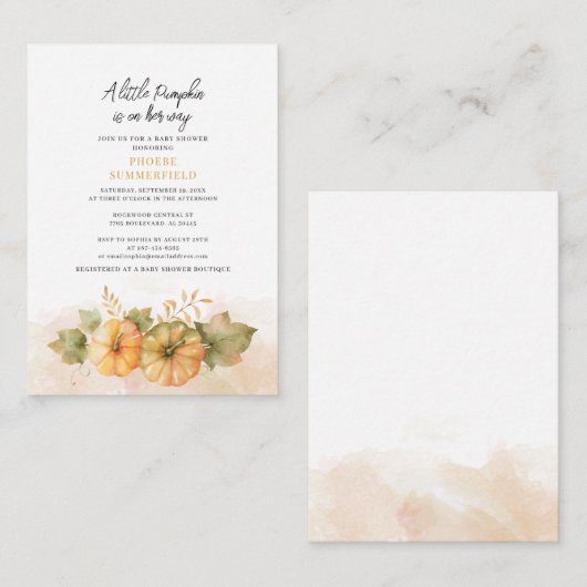 Budget Little Pumpkin on your Way Baby Dusche Mitteilungskarte (Vorne/Hinten)