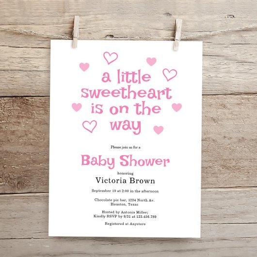 Budget Little Sweetheart Girl Baby Shower Einladun