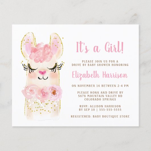 Budget Llama Baby Drive durch Dusche Einladung (Vorderseite)