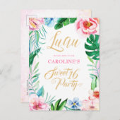 Budget Luau Tropical Floral Hawaiian Sweet 16 Einladungspostkarte (Vorne/Hinten)