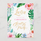 Budget Luau Tropical Floral Hawaiian Sweet 16 Einladungspostkarte (Vorderseite)