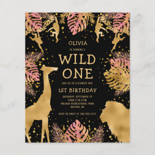 Budget Mädchen 1. Geburtstag Pink Black Safari Ein
