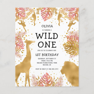Budget Mädchen 1. Geburtstag Pink Safari-Einladung