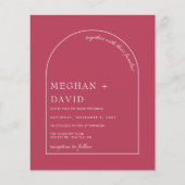 Budget Magenta Modern Arch Wedding Einladung (Vorderseite)