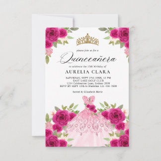 BUDGET Magenta Rosa Kleid Floral 15. Quinceañera Mitteilungskarte