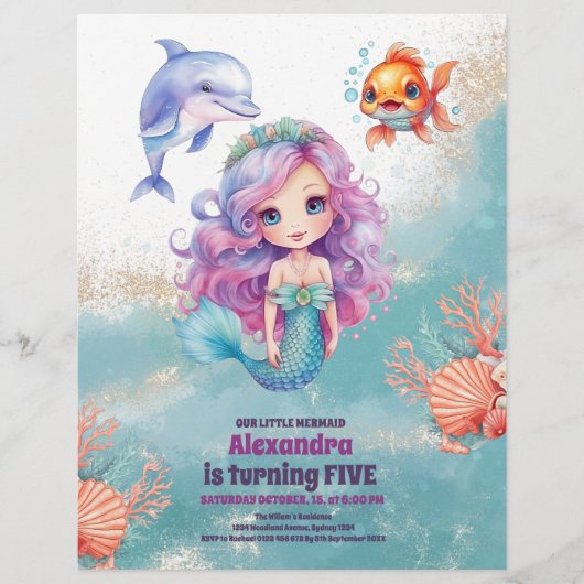 Budget Magic Mermaid Birthday Party Flyer (Vorne)