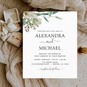 Budget Magnolia Eucalyptus Wedding Einladung