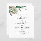 Budget Magnolia Eucalyptus Wedding Einladung (Vorne/Hinten)