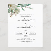 Budget Magnolia Eucalyptus Wedding Einladung (Vorderseite)
