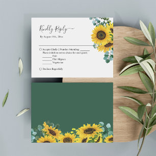 Budget-Mahlzeit-RSVP Sonnenblumen-Eukalyptus-Blä Mitteilungskarte