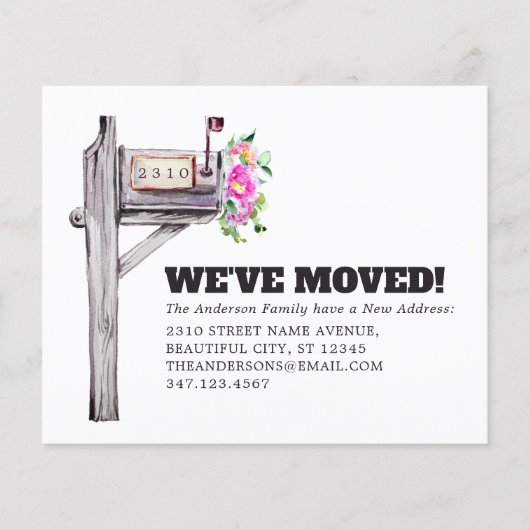 Budget Mailbox Floral Neue Zuhause Moving Ankündig (Vorderseite)