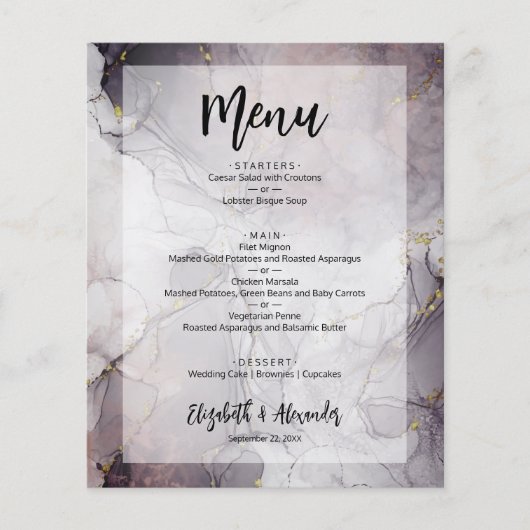 Budget Marble Wedding Menu Flyer (Vorne)