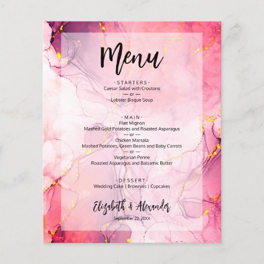 Budget Marble Wedding Menu Flyer (Vorne)