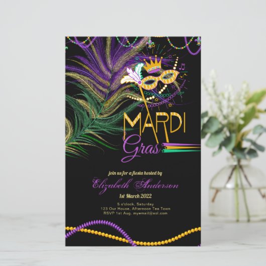 BUDGET MARDI GRAS 2022!! Feathers Mask Beads (Stehend Vorderseite)