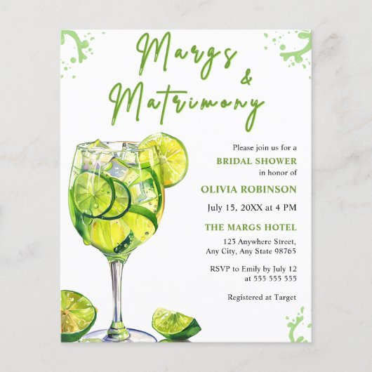 Budget Margs and Matrimone Brautparty Einladung (Vorderseite)