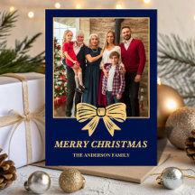Budget Marineblau- und Gold-Schleifen-Weihnachtsfo