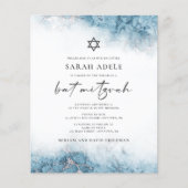 Budget Marmor Blue Silver Bat Mitzvah Einladung (Vorderseite)