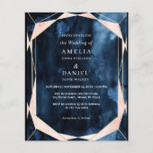 Budget Marmor Navy Blue Gold Hochzeit Einladung (Vorderseite)