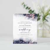 Budget Marmor Navy Blue Rose Gold Hochzeit Einladu (Stehend Vorderseite)