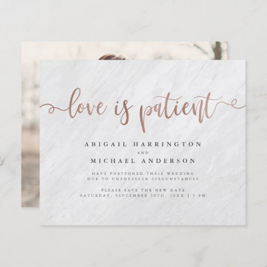 Budget Marmor & Rose Gold Script Liebe ist geduldi (Vorne/Hinten)