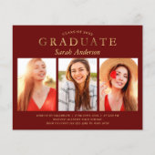 Budget Maroon Gold 3 Foto Graduation Einladungen (Vorderseite)